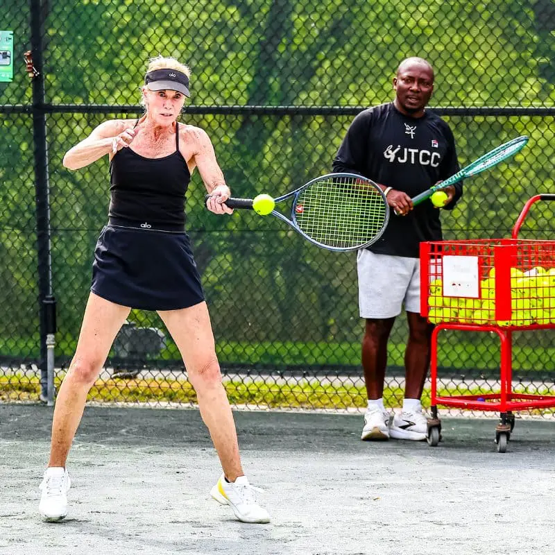 JTCC Coach Teaching Adult Lesson on Forehands